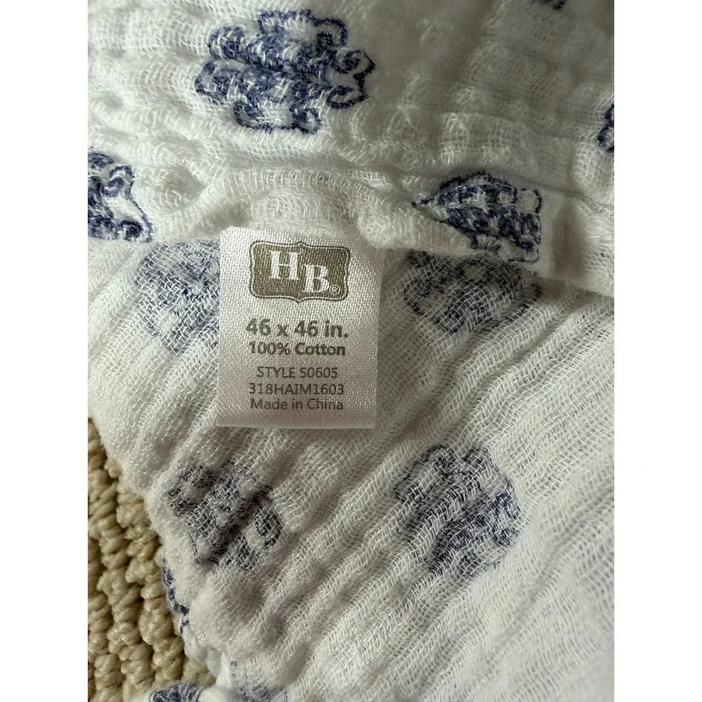HB Baby Blanket 46x46‎ 100% Cotton White/Blue gauze